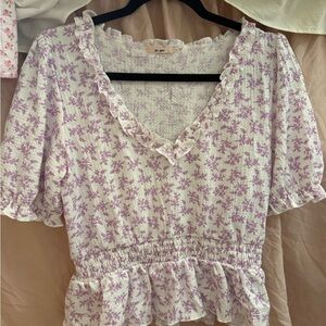 Purple Floral Ruffle Blouse
